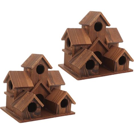 2 pièces Nichoir Naturel pour Extérieur Maison Suspendue avec Mangeoire Intégrée Abri Sécurisé pour Oiseaux Décoration Jardin Campagne (1/5)