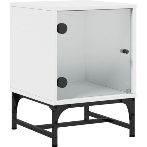 Comodino con anta in vetro 35 x 37 x 50 cm legno composito bianco vetro acciaio DEC033265