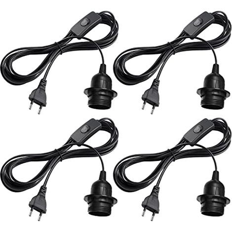 4 douilles de lampe E27 avec interrupteur, douille E27 avec câble de 3,5 m, anneau à vis, câble de lampe avec prise, convient pour suspension de lampe, chambre à coucher, salle à manger, balcon (1/5)