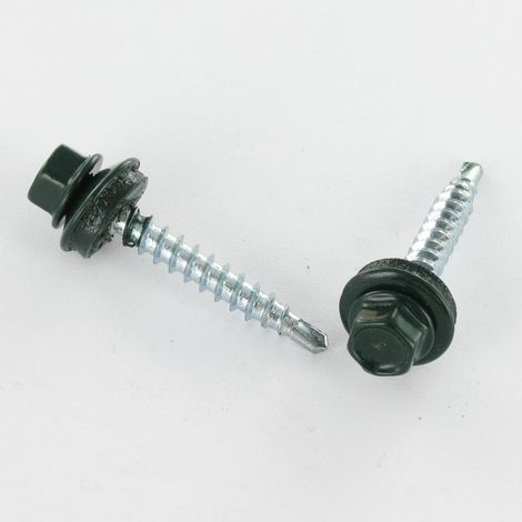 Vis autoperceuse Tête hexagonale TH 4.8X35 Rondelle d'étanchéite EPDM Acier zingué RAL6009 vert sapin-1 pièce
