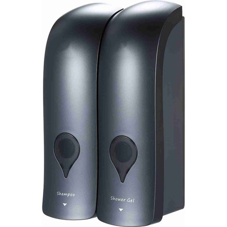 LAN 2 x 300ml distributeur savons, distributeur mural sans perçage, Distributeur de savon manuel à tête unique, adapté à la cuisine et à la salle de bain, gris étoilé (1/5)