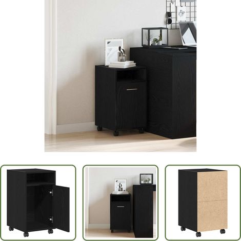 vidaXL Meuble de rangement - Cabinet latéral sur roulettes Chêne noir 33 x 38 x 60 cm (1/5)