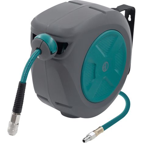 ECD Germany Avvolgitubo Aria Compressa Automatico 10m + 1m, con Funzione di Blocco, Attacco 1/4", con Raccordo Rapido, Pressione 15 Bar, Rotazione 180°, Ø12 mm, Arrotolatore per Montaggio a Parete
