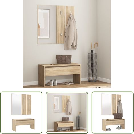 The Living Store Ensemble de meubles de couloir Chêne Sonoma Bois d'ingénierie - Banc Entrée - Meuble D'entrée - Ensemble De Meubles D'entrée - Banc Coffre - Rangement Chaussures (1/5)