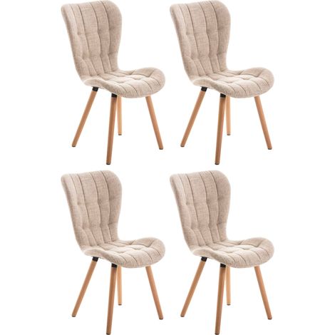 Lot de 4 chaises de salle à manger dossier haut coutures décoratives assise en tissu crème 100007663 (1/5)