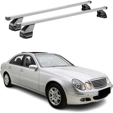 OMAC Barres de toit transversales en acier pour Mercedes Classe E W211 2003-2009 – Antivol inclus – Testées City Crash – DIN 75302:2019 – ISO/PAS 11154:2006 – Charge max 75 kg Argent (1/5)