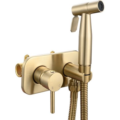 Bidet-Sprühkopf aus Messing – Wandmontage – Doppelt isolierter Schlauch – Warm- und Kaltwasser – Goldfarben (1/5)