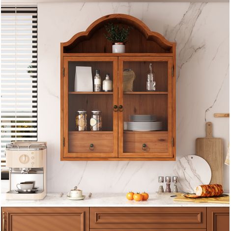 Mueble mural retro de madera y vidrio templado con cajones, marrón DESVIAE (1/5)