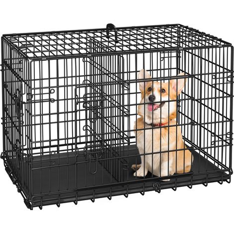 Yaheetech Gabbia per Cani Gatti Kennel in Metallo Cuccioli Pieghevole con Vassoio Rimovibile Doppia Porta e Divisorio Regolabile 90 × 56 × 63 cm Nero (1/5)