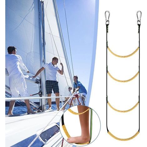 Échelle de Corde 4 Marches pour Bateau - Amovible, pour Bateau Gonflable, Kayak, Jet Ski, Canoë, Sécurité Nautique (1/4)
