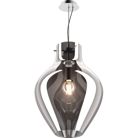 Zumaline BRESSO Grand Plafonnier Dome 38cm, Chrome Fumé, 1x E27