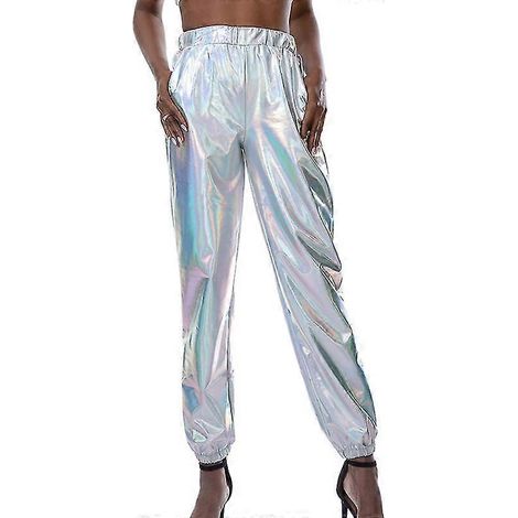 Pantalon taille haute femme, vêtement d'intérieur décontracté d'été, bas métallisé-S-Pirate Silver