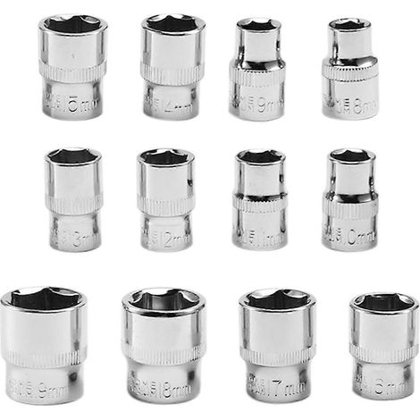 Ensemble de 12 manchons longs de 38 pouces de profondeur avec trous carrés de 10 mm de diamètres respectifs de 8, 9, 10, 11, 12, 13, 14, 15, 16, 17, 18 et 19 mm. JG (1/5)