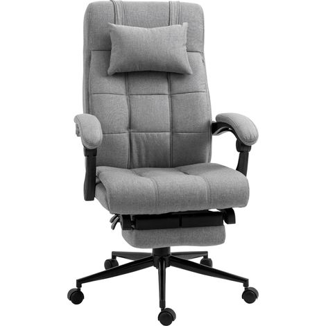 Silla de Oficina de Lino, Altura Ajustable, Respaldo Reclinable 90 a 155 grados, Reposacabezas, Gris Claro (1/5)