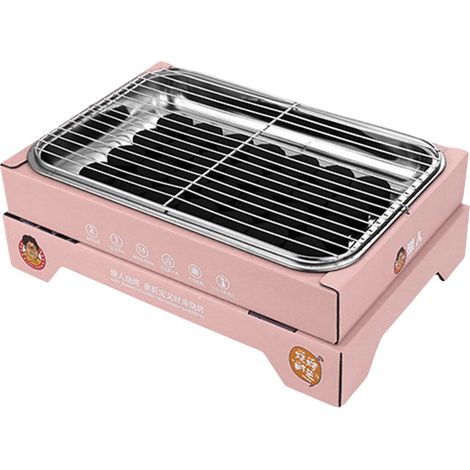 Grill À Charbon Jetable - Pour Barbecue En Extérieur Et En Intérieur - Portable Léger Prêt À L'emploi - Rose - 1 Pièce (1/5)