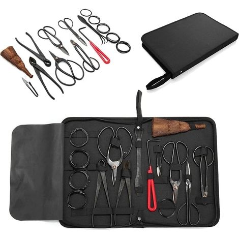 Lot de 15 Outils pour bonsaï, Outils de Jardinage Ciseaux Cisaille en Carbon Steel, Coupe Concave et Coupe-Bouton, séparateur de Coffre, Professional Bonsai Tool Kit pour Jardin Topiaire (1/5)