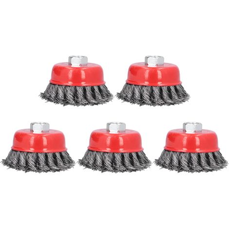 Ortviai Brosse à coupelle en fil torsadé pour meuleuse – 5 pièces, filetage M14, diamètre 75 mm, couleur rouge (1/5)