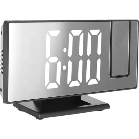 Réveil numérique à projection, chargement USB, gradation automatique, écran miroir LED, horloge électronique pour chambre, coque noire, lumière blanche (1/5)