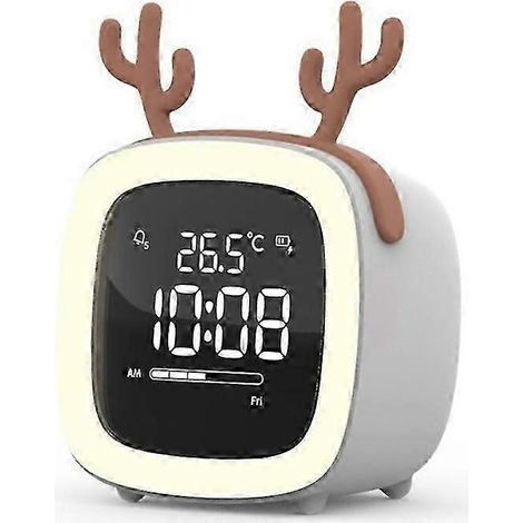 Réveil LED multifonctionnel rechargeable USB en forme de cerf pour enfants (gris) (1/4)