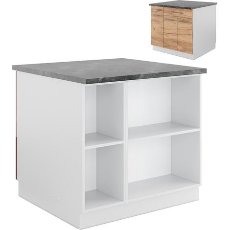 Isla de cocina Fame-Line, Oro potencia roble/blanco, 90 cm con cajón, sin encimera, Vicco