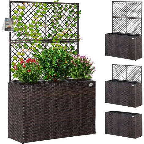 Jardinière en polyrotin avec treillis, 3 pots intérieurs amovibles et cadre en acier galvanisé (1/5)