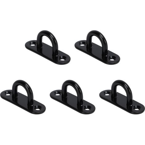 Lot de 5 œillets de fixation ovales noirs de 6 mm (0,24 po) en acier inoxydable, pour plafond et portes. Crochets de plafond renforcés et résistants à la charge. (1/5)