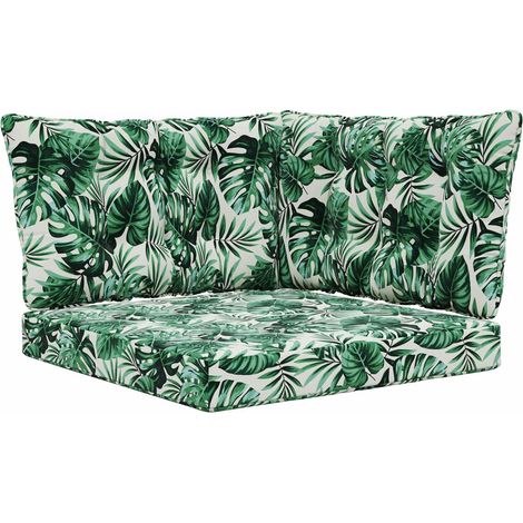 Coussin de canapé d'extérieur 3 pcs Motif feuille Polyester