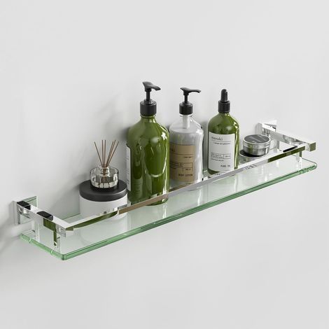 Étagères de Salle de Bain Étagère de Douche en Verre Étagère Murale Rangement Douche avec Tablette, Verre Trempé Rectangulaire, Finition Chrome Poli, 60CM, EGC2000-60-C (1/5)