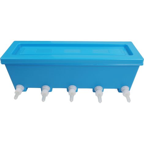 Distributeur d'aliments pour bétail 8L avec 5 tétines, mangeoire pour moutons, chèvres, porcs, animaux de ferme, outil d'élevage bleu (1/5)