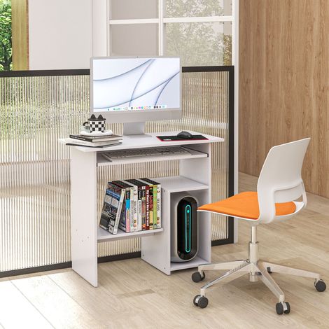 Bureau d'ordinateur. bureau avec rangement. plateau pour clavier et support de moniteur. 80 x 45 x 75 cm. blanc