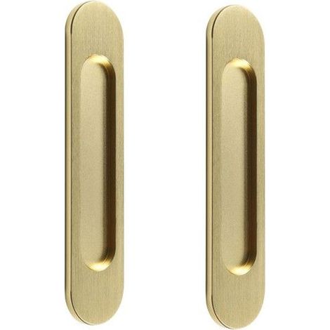 Poignées ovales autocollantes pour portes coulissantes. Lot de 2. Alliage d'aluminium doré mat. Installation encastrée. (1/4)