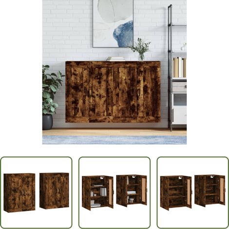 vidaXL Bois d'ingénierie - Armoires murales 2 pcs chêne fumé bois d'ingénierie (1/5)
