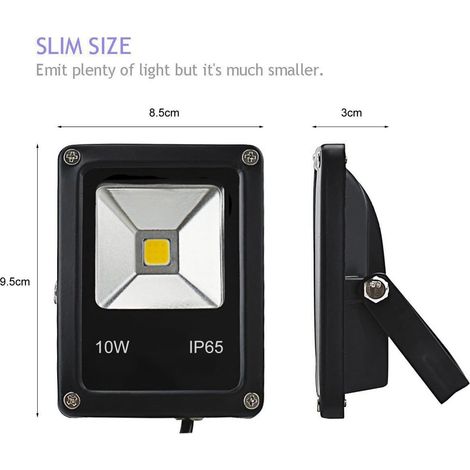 12V DC LED Floodlight, 10W Mini IP65 Waterproof Outdoor Work Light, 900lm 3000K Warm White Security Light, 80W Equivalent Halogen Lamp, 2 Pack, Without Plug [Energy Class A++] (1/4)