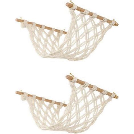 Lot de 2 hamacs à fruits en macramé pour la cuisine, à suspendre sous un meuble. Filet porte-fruits avec crochet pour suspendre une corbeille à fruits. (1/5)