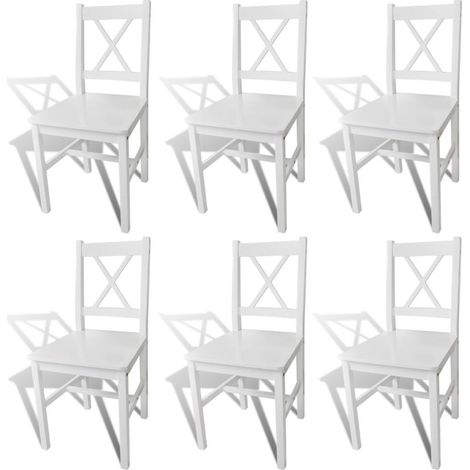 Chaise en bois de pin blanc vernis Dina - Lot de 6 (1/5)