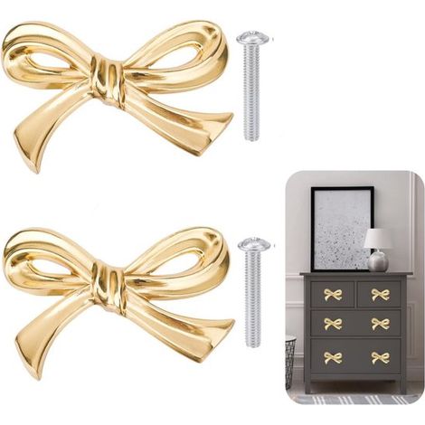 Set da 2 pezzi - Maniglie per cassetti in ottone a forma di fiocco - Maniglie per mobili in ottone a forma di fiocco - Maniglie decorative - Maniglie per porte - Adatte per case, cucine, armadi, guard