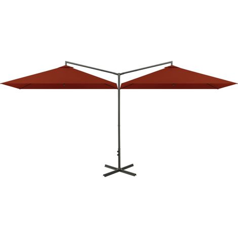 Sombrilla doble con poste de acero terracota 600 x 300 cm 020008436