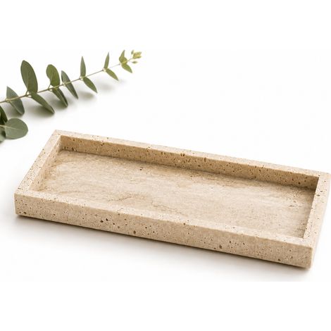 Vassoio decorativo, vassoio in travertino beige pesante, 30x13 cm, alzata per torta (1/5)