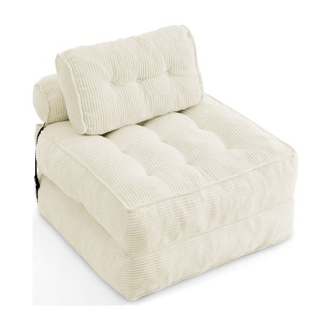 2-en-1 fauteuil de sol pliable en tissu cord – dossier ajustable, lit d’appoint – salon chambre, Beige (1/5)