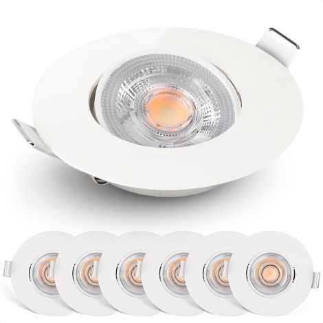 Lot de 6 Spot LED encastrable, Dimmable 4,9W 480lm, Orientable 50°, Blanc chaud 2700K, Intérieur