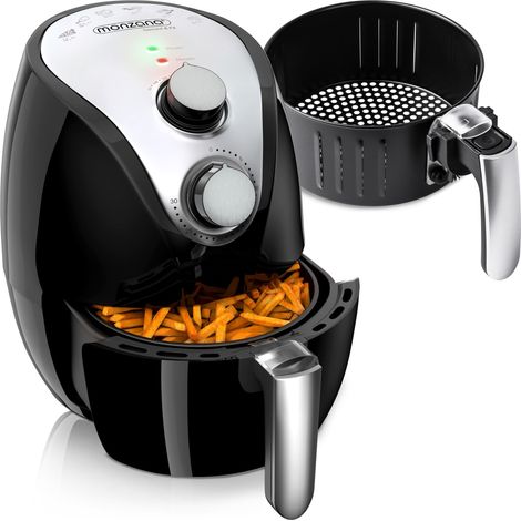 MONZANA® 3.6 Litre Airfryer with Dial Controls  3.6L Capacity  Adjustable Temperature and Timer Settings  1500W Hot Air Fryer  Healthy Low Fat Cooking Kitchen Appliance Black