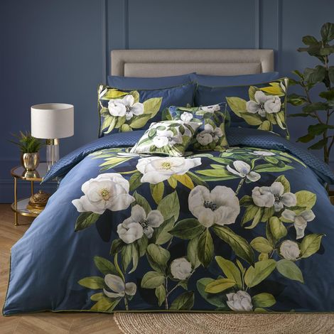 Housse de Couette Florale Blanc Marine 200 x 200 cm 2 Taies d'oreiller Réversible 100% Satin de Coton Doux Literie à Fleurs Blanches (1/4)