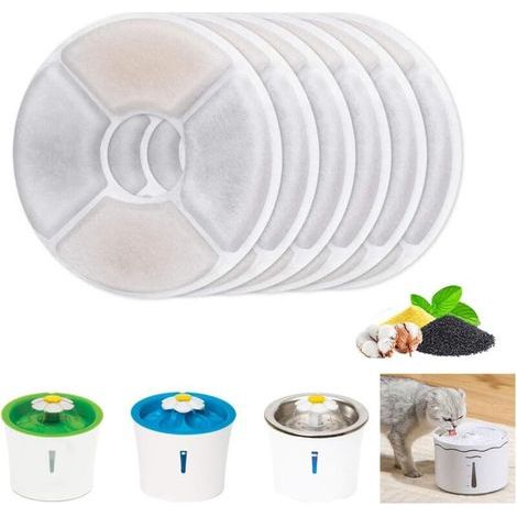 6 runde automatische Filter für Katzenbrunnen – Set mit Harz und Aktivkohle, Ersatzwasserfilter für Katzen und Hunde von OUYLAF (1/5)