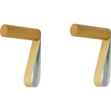 Crochet mural, crochet de porte, crochets porte-manteaux (lot de 2), crochet en bois massif, crochet adhésif en bois, fixation sans perçage, crochet porte-manteau mural en cuir.