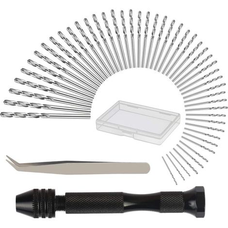 JSSEVN - Hand Drill with 48 Mini Twist Drill Bits (0.6-3mm) - Manual Drilling Tools for DIY Drilling (1/4)