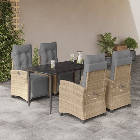 Set comedor de jardín 5 pzas con cojines ratán sintético beige vidaXL (1/5)