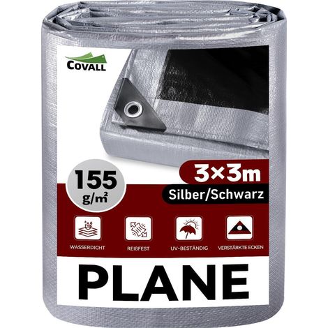 Abdeckplane 3x3m, 155g/m², Silber/Schwarz, Wasserdicht, Reißfest (1/5)