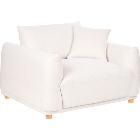 Sillón de sala de estar con respaldo tapizado en tela y patas de madera blanco crema Jubek (1/5)