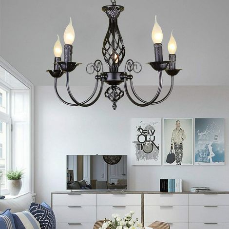 Lustre antique – Bougies classiques Lustre 5 bras Industriel Rétro Lustre Suspension Bougie Plafonnier Suspension pour Salon Chambre Restaurant Couloir (1/5)