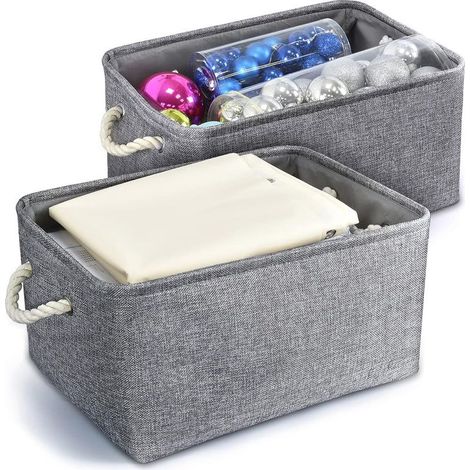 Faltbare Aufbewahrungskörbe aus Leinen-Baumwoll-Gewebe – 2 Stück 36x26x16cm – Gewebte Griffe – Organizerbox für Büro und Spielzeug – (1/5)